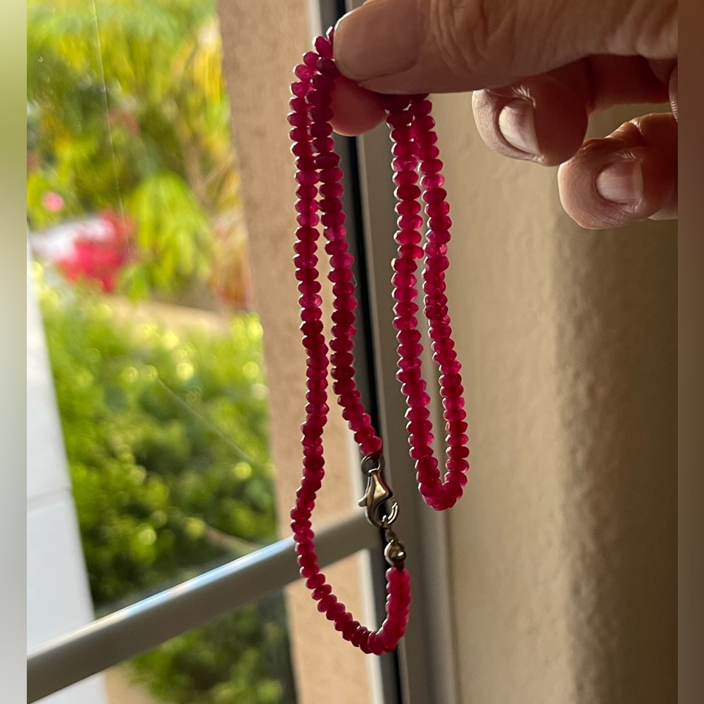 Faceted Red Ruby Bead & Solid Sterling Silver Nec… - image 8